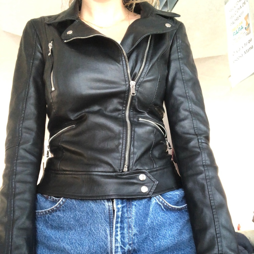 Black faux leather jacket ZARA